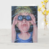 双眼鏡おもしろいを持つ女性 カード (黄色い花)