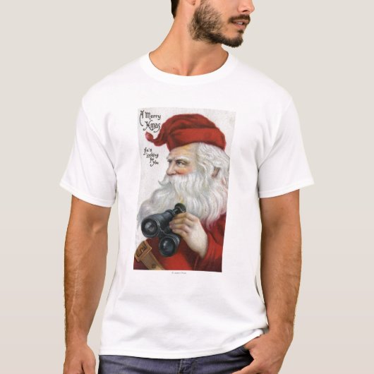 双眼鏡とのクリスマスGreetingSanta Tシャツ (正面)