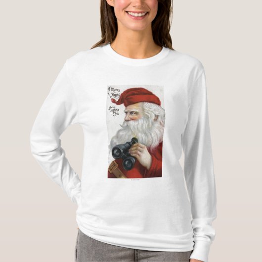 双眼鏡とのクリスマスGreetingSanta Tシャツ (正面)