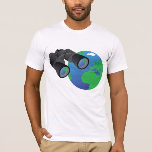 双眼鏡とアースメンズTシャツ Tシャツ (正面)