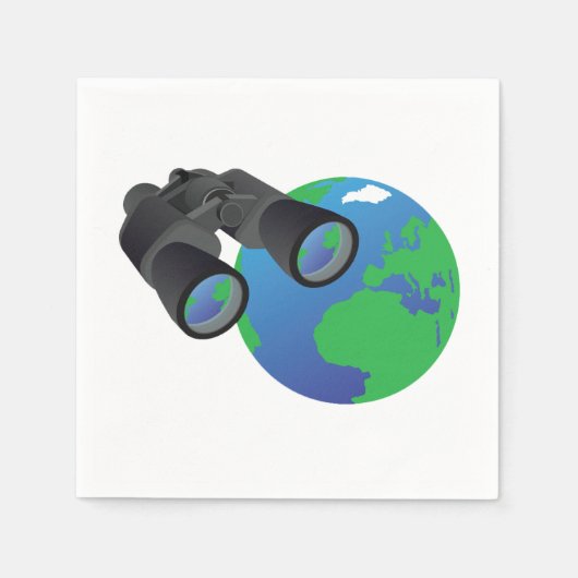 双眼鏡とグリーンプラネットアース紙ナプキンス スタンダードカクテルナプキン (正面)