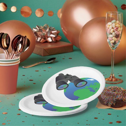 双眼鏡と地球紙プレート ペーパープレート