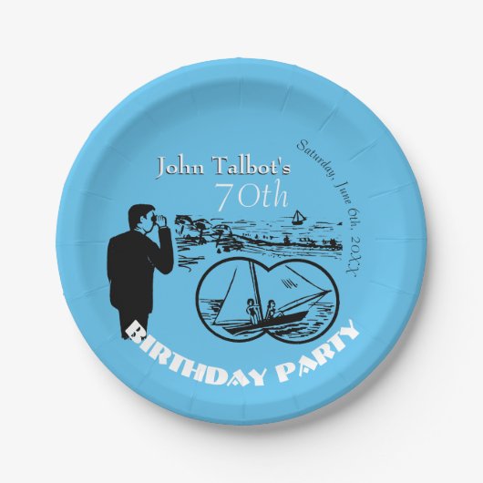 双眼鏡シルボート70thバースデーパーティーPプレート ペーパープレート (正面)
