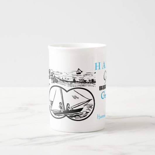 双眼鏡シルボート90誕生日パーソナライズされたマグカップ ボーンチャイナマグカップ (正面)