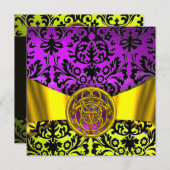 双竜金ゴールド紫ブラックダマスクモノグラム 招待状 (正面/裏面)