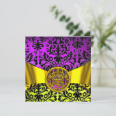 双竜金ゴールド紫ブラックダマスクモノグラム 招待状 (スタンド正面)