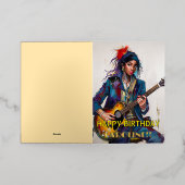 反カスタマイズ反少女ギタリストアート感動的 箔グリーティングカード (外側レイダウン)