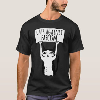 反ファシズムデモ猫 アンチファ ミーム Tシャツ