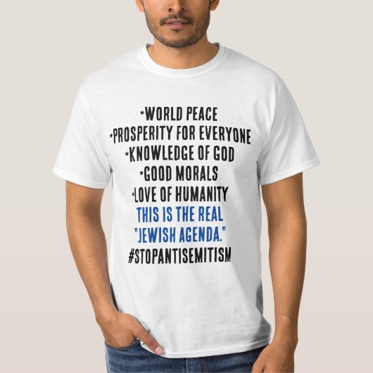 反ユダヤ主義をやめろ 本当のユダヤ人の議題 Tシャツ (正面)