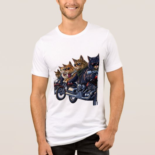 反乱猫バイクもしくは自転車に乗る人集団 トライブレンドTシャツ (正面)