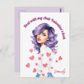 反乱紫色の髪の美しいのアンチ – バレンタイン ポストカード (正面/裏面)