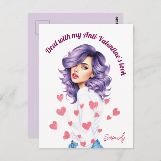 反乱紫色の髪の美しいのアンチ – バレンタイン ポストカード (正面/裏面)