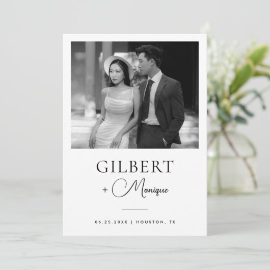 反対フォント白黒写真QRコード結婚s セーブザデート (スタンド正面)