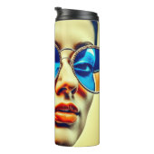 反射かわいらし付き青サングラスの女性 タンブラー (回転右)