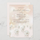 反射するパールのクリーム ブライダルシャワー 招待状 (正面/裏面)