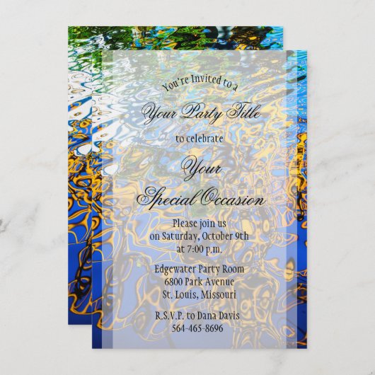 反射する水の波紋抽象アート 招待状 (正面/裏面)