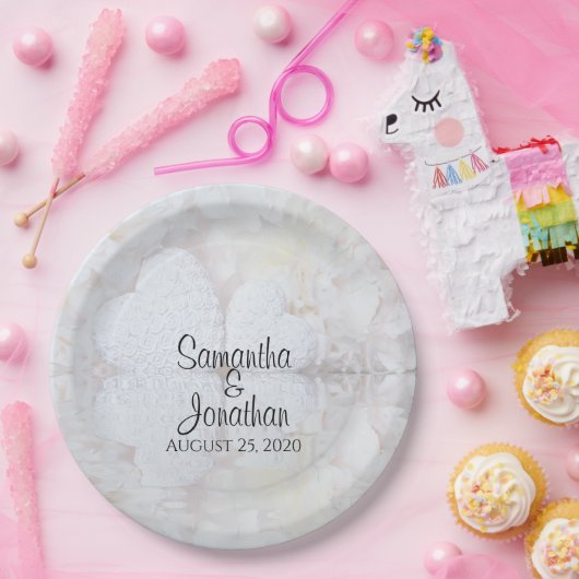 反射する白いハートロマン結婚ティック ペーパープレート (パーティー)