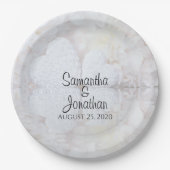 反射する白いハートロマン結婚ティック ペーパープレート (正面)