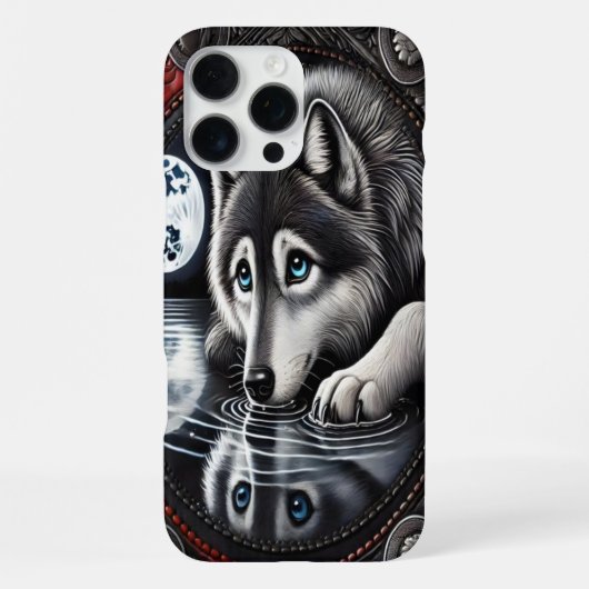 反射する白狼のデザイン iPhoneケース (裏面)
