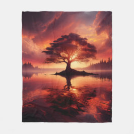 反射のある美しい夕日の風景 フリースブランケット