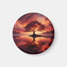 反射のある美しい夕日の風景 マグネット