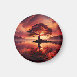 反射のある美しい夕日の風景 マグネット