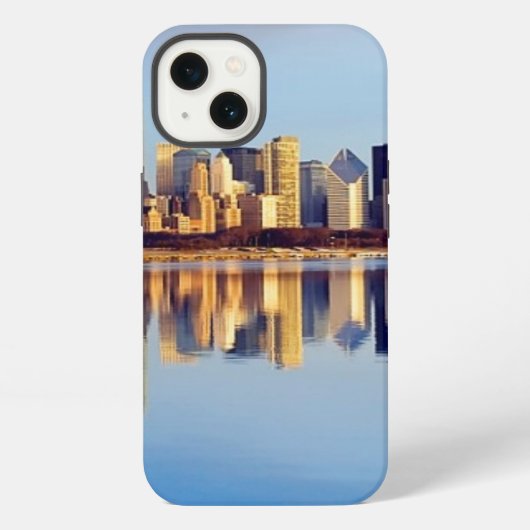 反射のシカゴのスカイラインの眺め iPhoneケース (裏面)