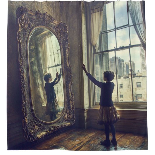 反射🪞の変更 – シュールレアリストの夢の風景 シャワーカーテン (正面)