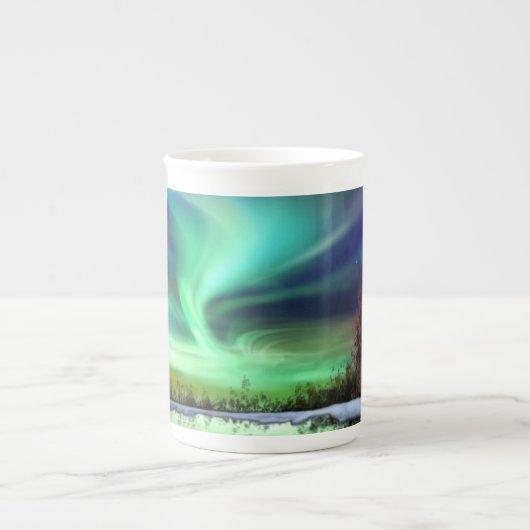 反射のNORTHERN LIGHTSの中国の骨のマグ ボーンチャイナマグカップ (正面)
