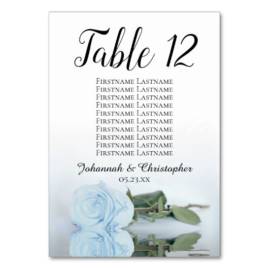 反射ほこりっぽい青いバラの座席結婚表 テーブルナンバー (裏面)