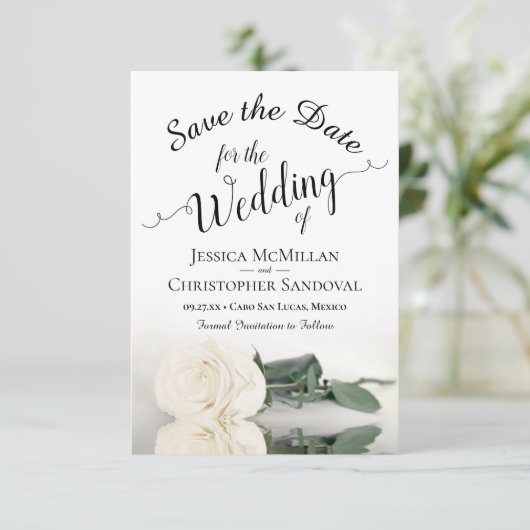 反射アイボリーホワイトローズロマンチック結婚ズ セーブザデート (スタンド正面)