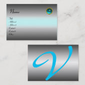 反射アクアマリンモノグラム、灰色の白い青 名刺 (正面/裏面)