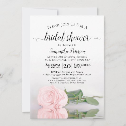 反射エレガント赤面ピンクローズブライダルシャワー 招待状 (正面)