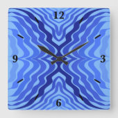 反射ブルーウェーブモダン抽象デザインアート スクエア壁時計 (正面)