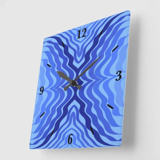 反射ブルーウェーブモダン抽象デザインアート スクエア壁時計 (傾斜)