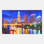 反射ラグジュアリーカラフルブリッジシティネオン 長方形シール (正面)