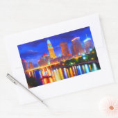 反射ラグジュアリーカラフルブリッジシティネオン 長方形シール (封筒)