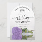 反射ラベンダーパープルバラエレガントな結婚式 招待状 (正面)