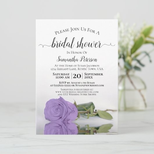 反射ラベンダーパープルバラブライダルシャワー 招待状 (スタンド正面)