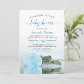 反射型ブルーバラエレガント男の赤ちゃんシャワー 招待状 (スタンド正面)