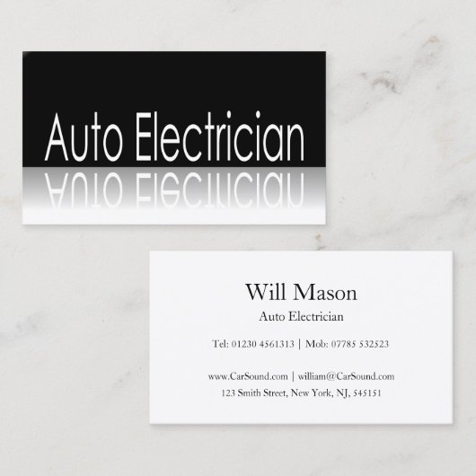 反射文字 – 自動電気技師 – 名刺 (正面/裏面)