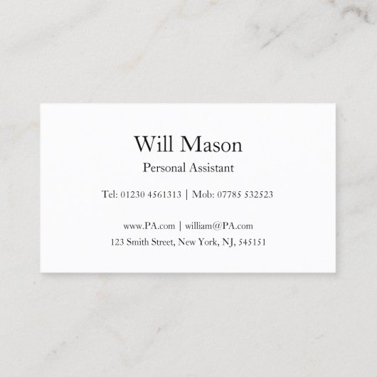 反射文字- Personal Assistant Business Card 名刺 (裏面)