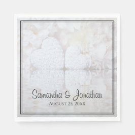 反射白い牡丹&ハートエレガントな結婚式 スタンダードランチョンナプキン