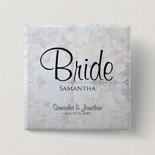 反射白ハート&牡丹エレガント嫁 缶バッジ (正面)