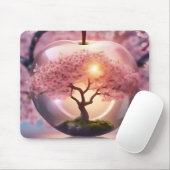 「反射美しい:花の木の付いたガラスのリンゴ マウスパッド (マウス)