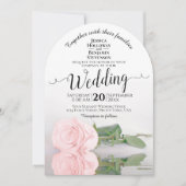 反射赤面ピンクローズエレガントアー結婚チ 招待状 (正面)