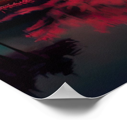 反射魅力的湖のそばのピンクの木 ポスター (角)