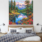 反射鮮やか付き山の風景 キャンバスプリント (インサイチュ (寝室))