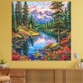 反射鮮やか付き山の風景 キャンバスプリント (インサイチュ (リビング))