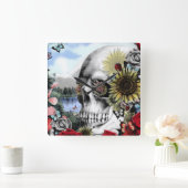 反射、景色の頭骨 スクエア壁時計 (ホーム)